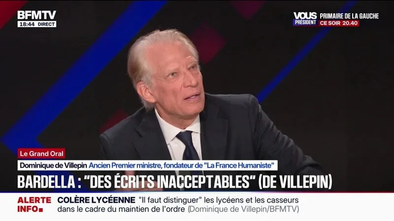 PROPOS ANTISÉMITES ATTRIBUÉS À JORDAN BARDELLA: « JE SUIS UN PEU SURPRIS QU’ON S’ÉTONNE QU’UN HAUT REPRÉSENTANT DU RN PUISSE TENIR CE GENRE DE PROPOS », ASSURE DOMINIQUE DE VILLEPIN