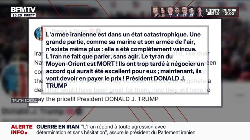 GUERRE AU MOYEN-ORIENT: L’IRAN « A MIS TROP DE TEMPS À NÉGOCIER » ET VA « DEVOIR EN PAYER LE PRIX » ASSURE DONALD TRUMP