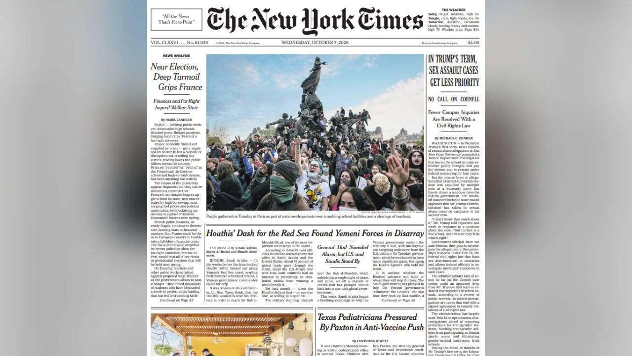 MOUVEMENT LYCÉEN, BUDGET, 2027… LA SITUATION EN FRANCE FAIT LA UNE DU « NEW YORK TIMES » (MAIS PAS QUE)