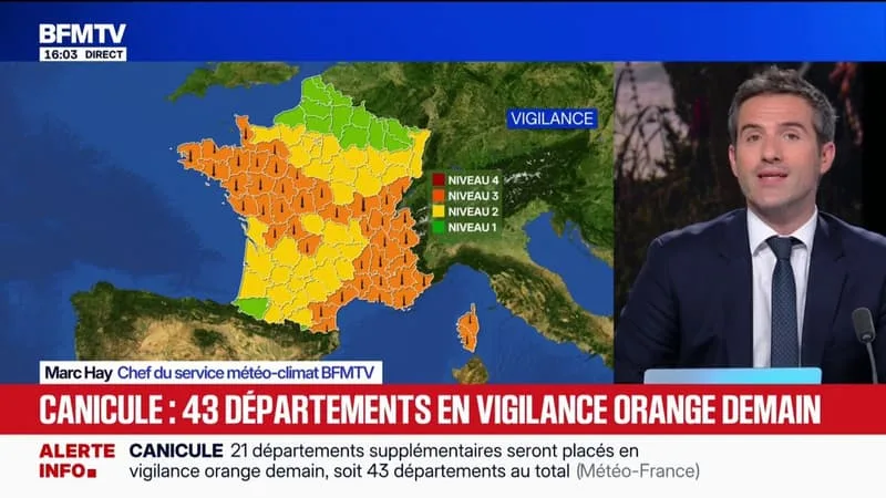 CANICULE: 43 DÉPARTEMENTS EN VIGILANCE ORANGE POUR FORTES CHALEURS CE MARDI