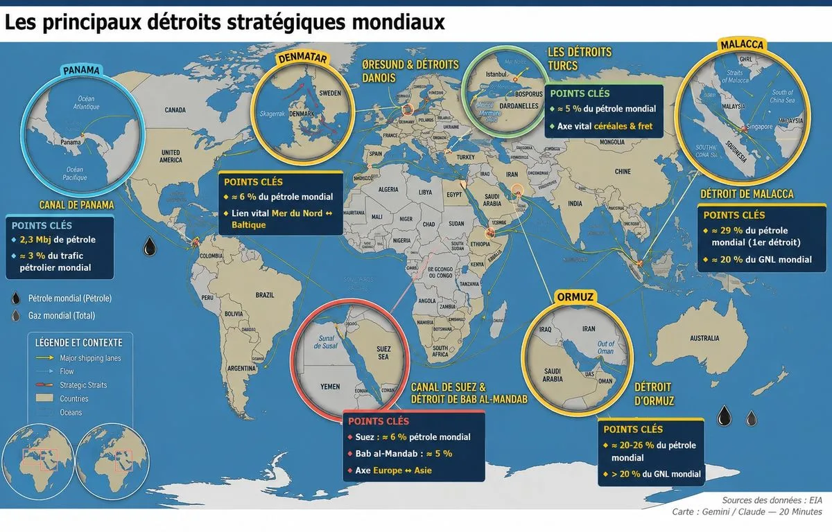 GUERRE AU MOYEN-ORIENT : ORMUZ, MALACCA, BAB-EL-MANDEB… LA CARTE DES DÉTROITS STRATÉGIQUES MONDIAUX