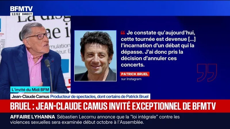 PATRICK BRUEL « A ÉTÉ OBLIGÉ » D’ANNULER SA TOURNÉE, PENSE JEAN-CLAUDE CAMUS, PRODUCTEUR DE SPECTACLES, QUI AFFIRME QUE LA PRÉSOMPTION D’INNOCENCE A ÉTÉ « BALAYÉE »