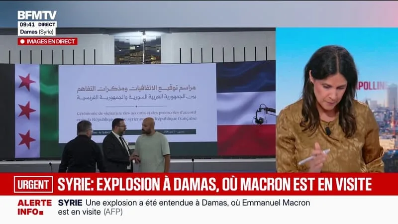 UNE EXPLOSION ENTENDUE À DAMAS EN SYRIE OÙ EMMANUEL MACRON EST EN VISITE