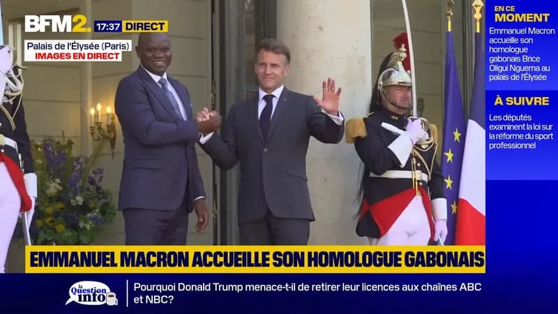 EMMANUEL MACRON ACCUEILLE À L’ÉLYSÉE SON HOMOLOGUE GABONAIS, BRICE CLOTAIRE OLIGUI NGUEMA