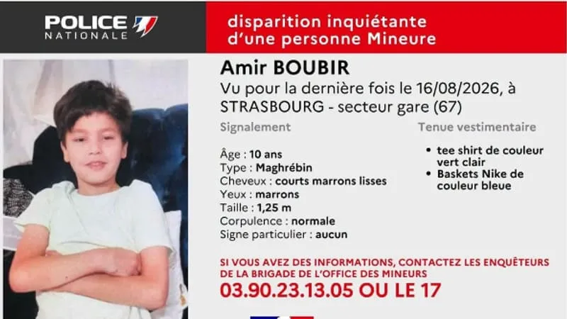 UN GARÇON DE DIX ANS A DISPARU DEPUIS DEUX JOURS À STRASBOURG, UN APPEL À TÉMOINS EST LANCÉ